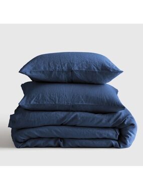 QUINCE European Linen Duvet Cover Set Full/Queen Indigo Blue 7793